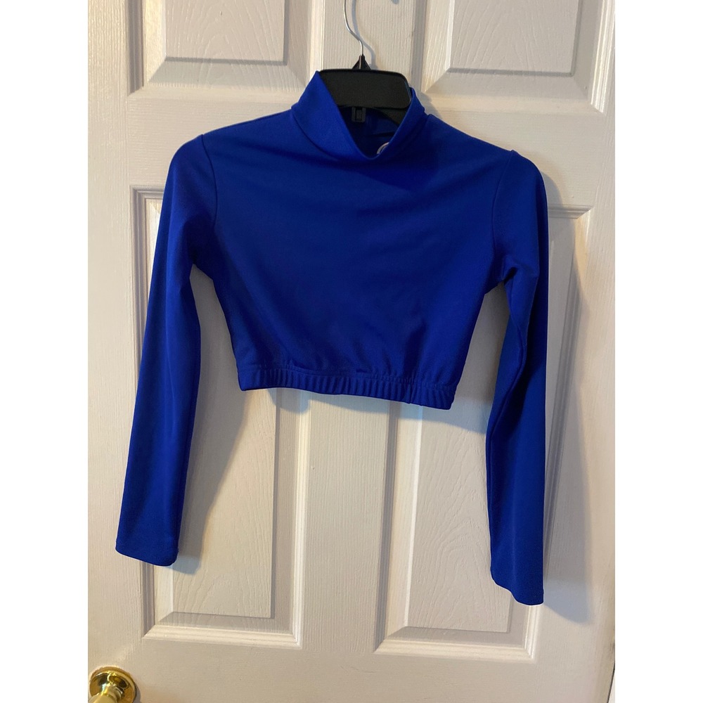 Chasse Royal Blue Long Sleeve Mock Neck Half Zip Cheer Dance Crop Top Adult S